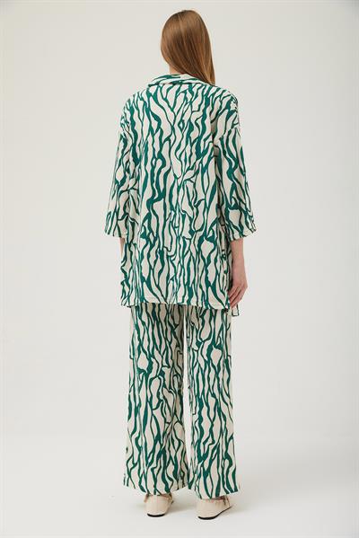 Kimono Pantolon Krinkıl Kadın İkili Takım Yeşil 