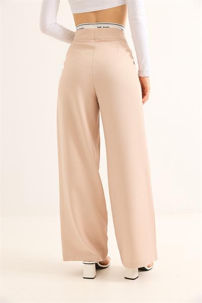 Geniş Paça Kemeri Garnili Palazzo Pantolon Vizon