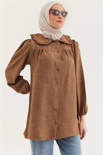 Bebe Yaka Gömlek Tunik Kahverengi