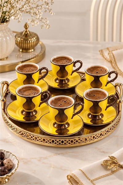 6lı Gold Damla Desenli Fincan Takımı Sarı