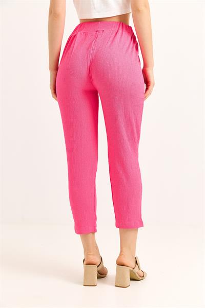 Bağlama Detaylı Bürümcük Örme Pantalon Pembe