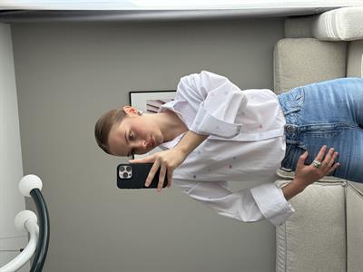 Kalp Baskılı Rahat Kalıp  Kadın Gömlek Beyaz