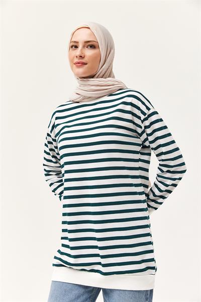 Çizgili Oversize Tunik Yeşil