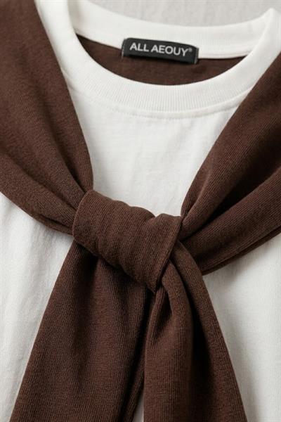 İki Renkli Bordo  Kaşkorse Şal Bağlamalı Tshirt Kahverengi