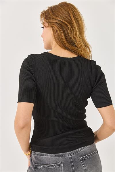 Kadın Nakışlı Kalın Askılı Bluz Siyah