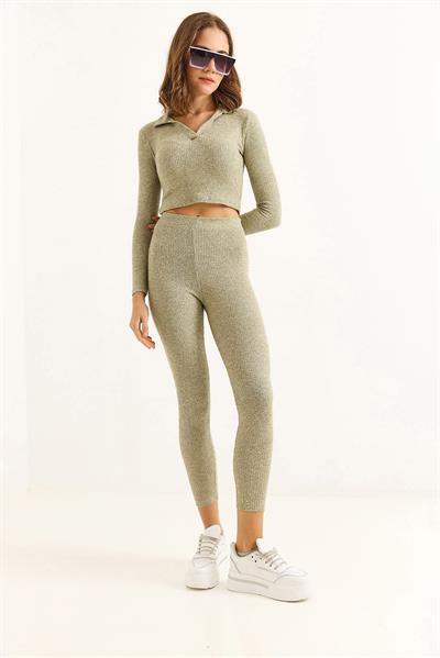 Kadın Polo Yaka İkili Fitilli Takım Açık Yeşil