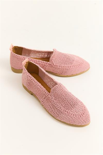 Örgü Tasarım Kadın Babet Ayakkabı Pembe