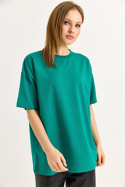 Oversize Yumuşak Dokulu Salaş T-Shirt  Yeşil