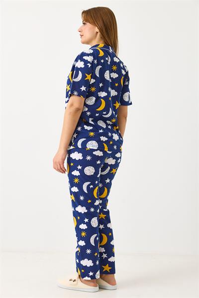 Kadın Bulut Baskılı Pijama Takımı Lacivert