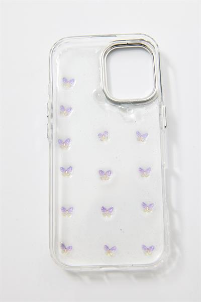 İphone 17 Uyumlu Şeffaf Kelebek Figürlü Kılıf Lila