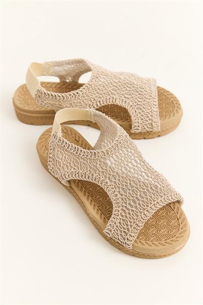Örgü Model Kadın Sandalet Bej