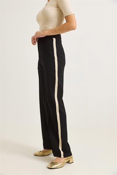 Yanları Şeritlik Bol Paça Kadın Pantolon Siyah
