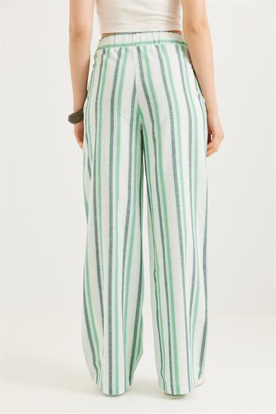 Beli Lastikli Rahat Kesim Keten Pantolon Yeşil