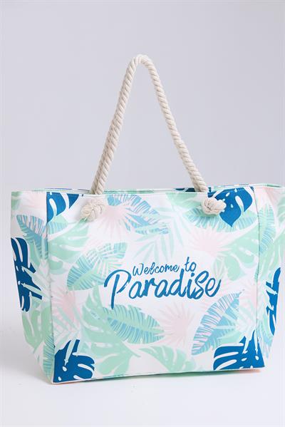 Renkli Desenli Kadın Plaj Çantası Yeşil