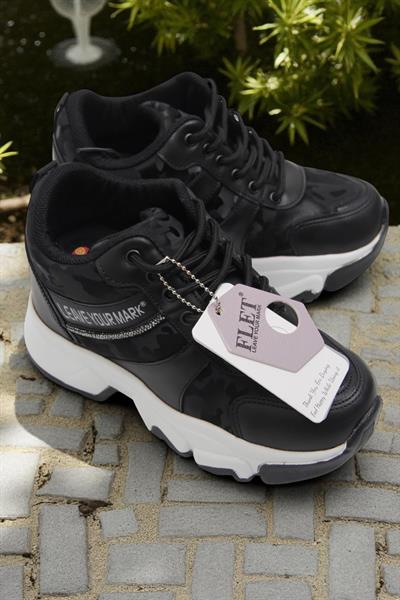 Gizli Topuklu Taban Sneaker Kadın Spor Ayakkabı Siyah