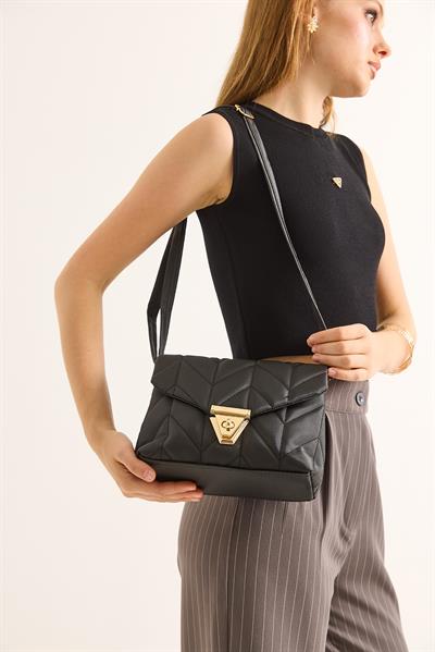 Kapitone Model Çift Gözlü El Ve Omuz Çantası Siyah