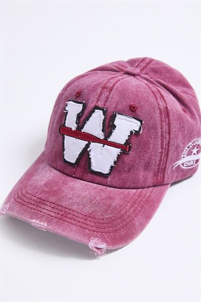 Kot Yıkamalı W Nakışlı Şapka Gül Kurusu