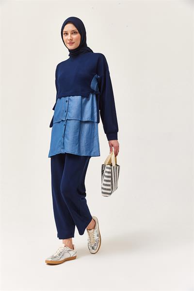 Kot Garnili Bağlamalı İkili Takım Lacivert