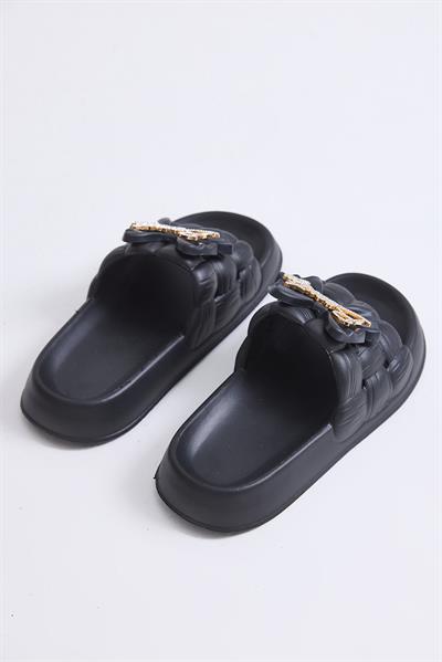 Kalın Tabanlı Bahçe Plaj  Havuz Terliği Siyah