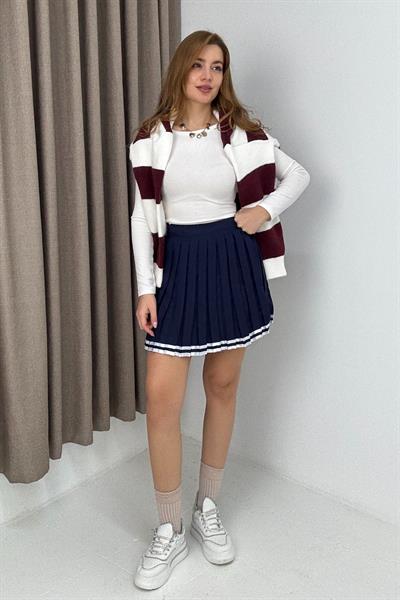 Kadın Pileli Kolej Mini Etek Lacivert