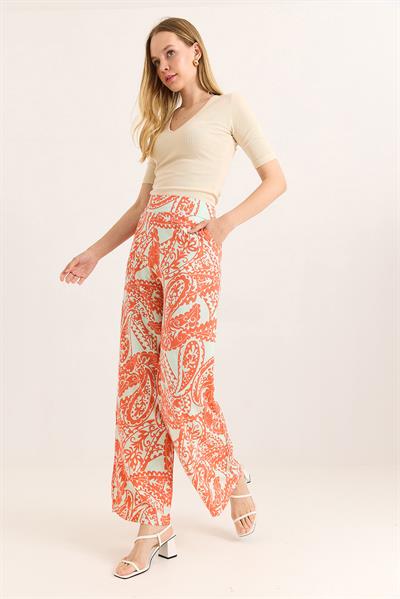 Bol Paça Beli Kalın Kemerli Pantolon Turuncu