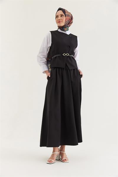 Kemer Detaylı Etekli İkili Takım Siyah