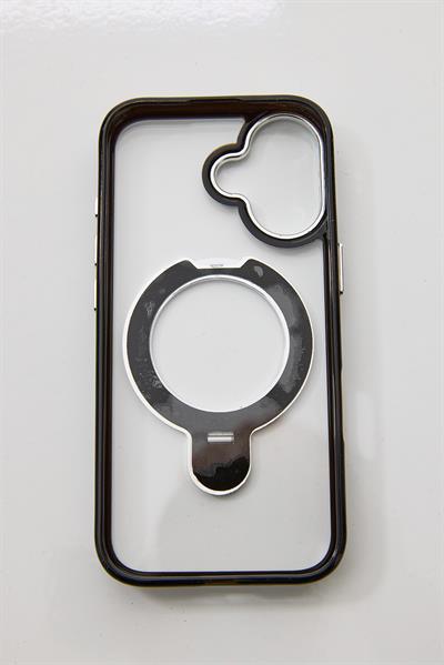 İphone 16 Uyumlu Magsafe Dönebilen Halkalı Kılıf Lens Korumalı Gri