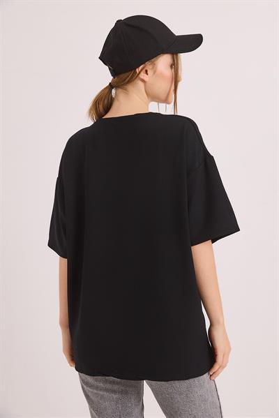 Oversize Yumuşak Dokulu Salaş T-Shirt Siyah