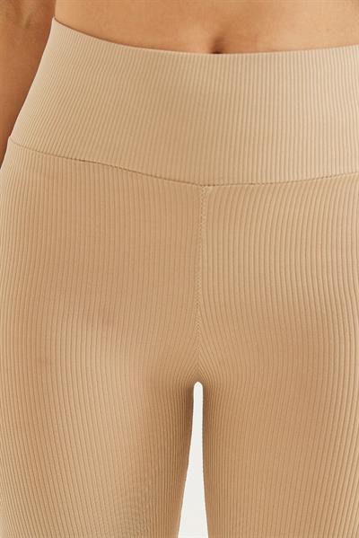 Yüksek Bel Fitilli Toparlayıcı Tayt Bej