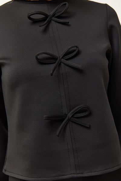 Önü Fiyonklu Etekli Scuba İkili Takım Siyah