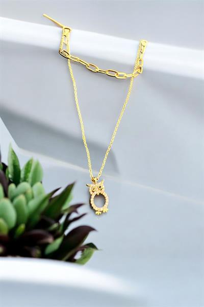Baykuş Altın Kaplama Zincir Kolye Gold