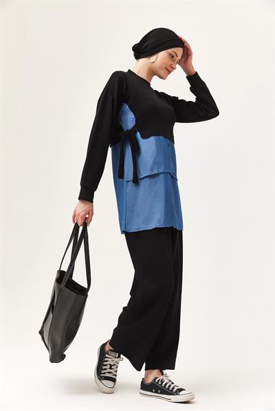 Kot Garnili Bağlamalı İkili Takım Siyah