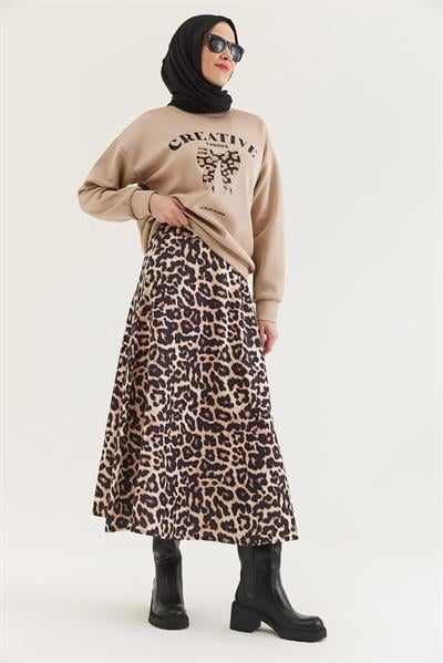 Leoparlı Etekli Scuba İkili Takım Bej