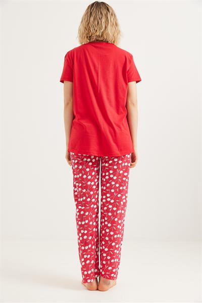 Baskılı Kısa Kol Pijama Takım Kırmızı