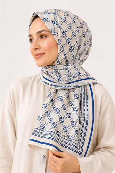 Kadın Monogram Desenli 180X70 Ölçülü Şal Beyaz