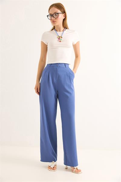 Yüksel Bel Geniş Paça Palazzo Pantolon Mavi