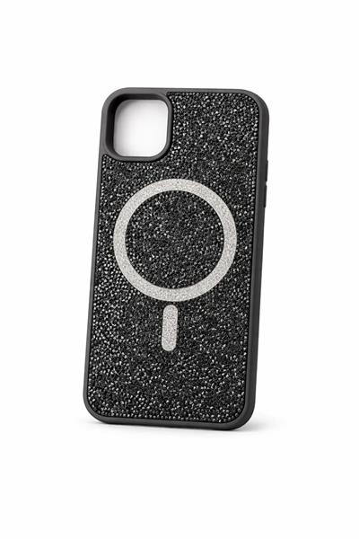 İphone 16 Pro Max Uyumlu Parlak ve Taşlı Kart Bölümlü Kılıf Siyah