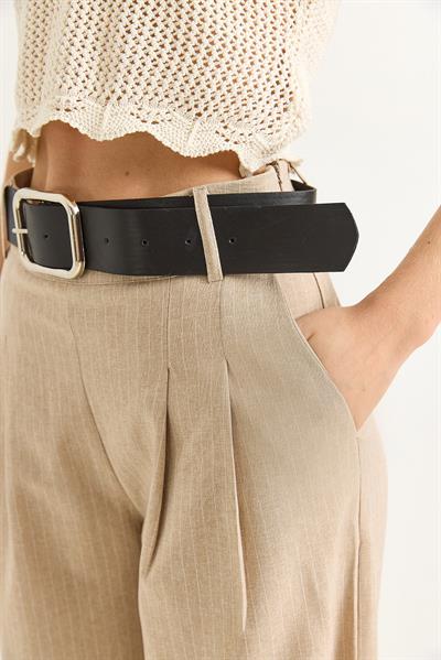 Keten Karışımlı Palazzo Pantolon Bej