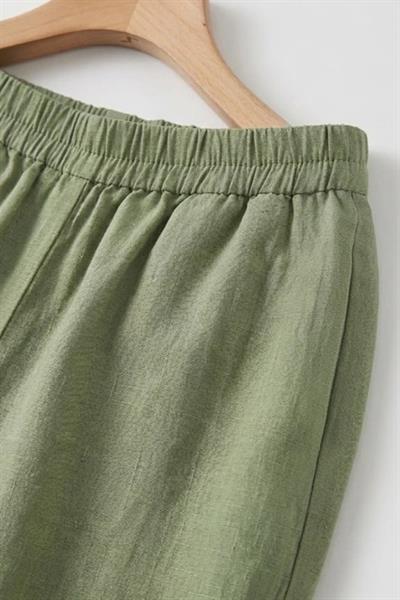 Kadın Beli Kalın Lastikli Bol Kesim Kumaş Pantolon  Haki