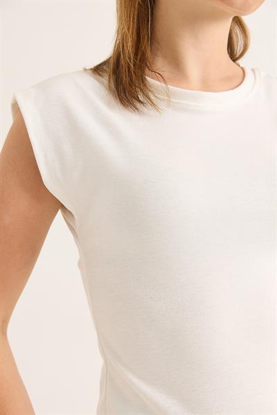 Sıfır Kol Soft Touch Esnek Viskon Bluz Beyaz