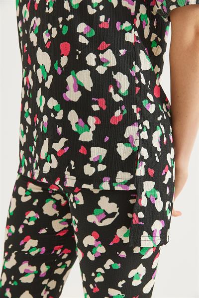 Desenli Kısa Kol İkili Takım Siyah 