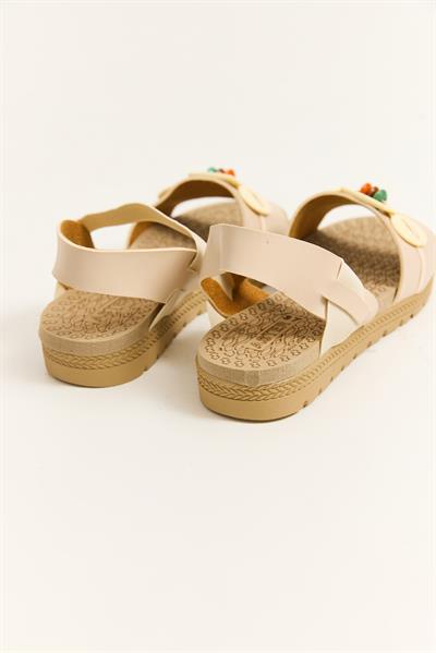 Tek Bantlı Aksesuarlı Sandalet Bej