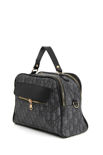 Çift Fermuarlı Önü Gözlü  El Çantası Antrasit