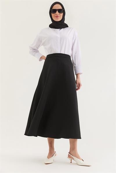 Beli Lastikli Kadın Kloş Etek Siyah