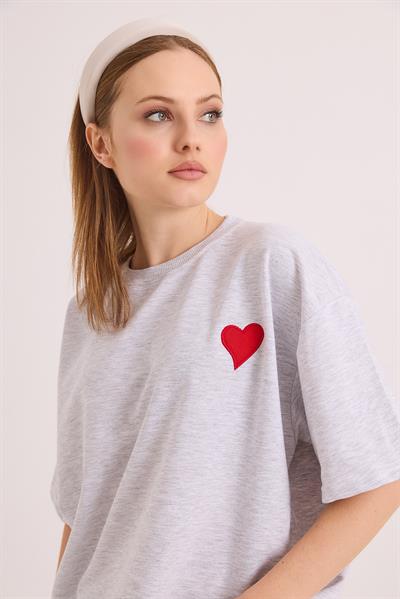 Bisiklet Yaka  Kısa Kol Basic Tshirt Açık Gri