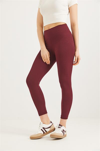 Yüksek Bel Fitilli Toparlayıcı Tayt Bordo