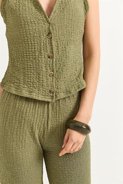 Crop Yelek Pantolon İkili Takım Haki