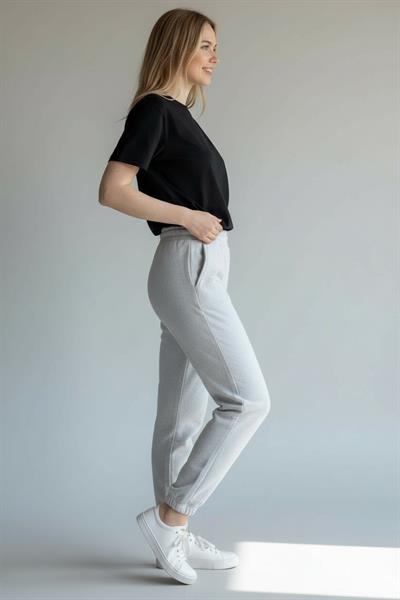 Kadın Beli Ve Paçası Lastikli Eşofman Altı Gri 