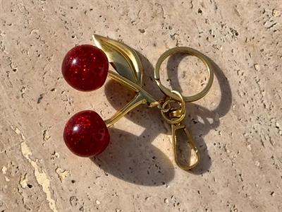 Simli Kırmızı Kirazlı Çanta Charmı ve Anahtarlık