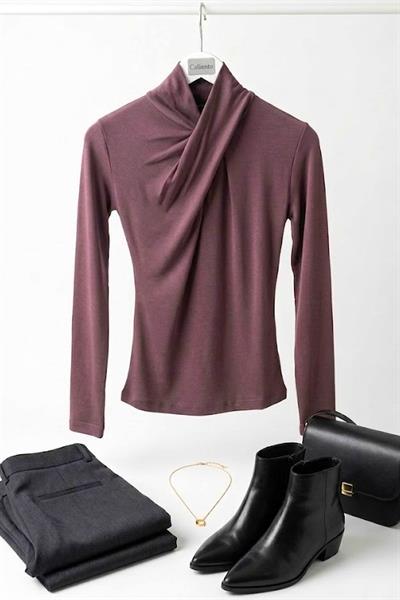 Kadın Drapeli Detaylı Uzun Kollu Bluz Kahverengi